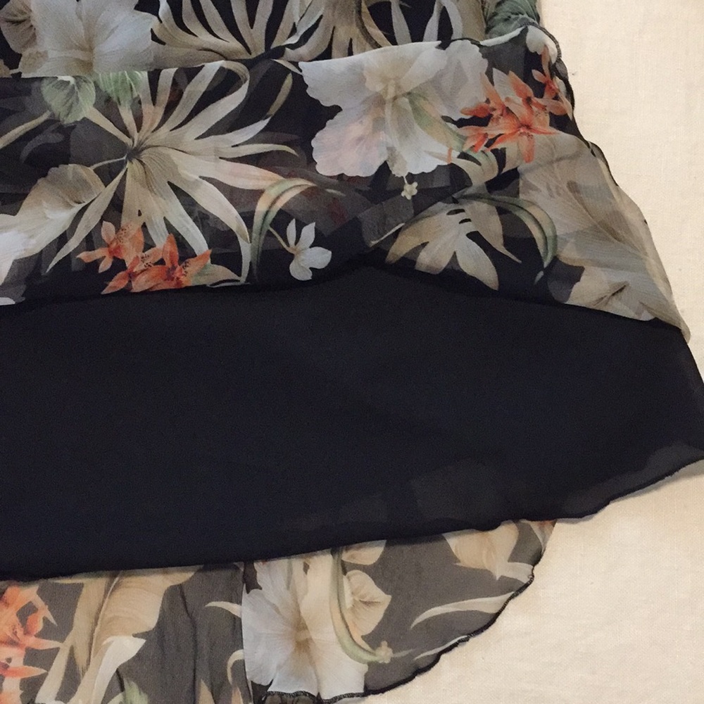 Vintage S.L.B. Silk Organza High/Low Floral Asymmetrical Skirt Olive Coral S/P - Picture 7 of 16